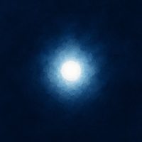 Esfera luminosa sobre fondo azul noche, ilustración en acuarela